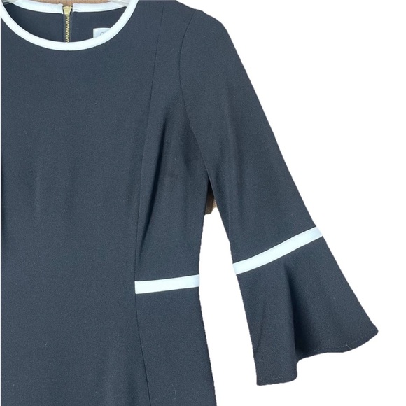 Calvin Klein Women’s Sheath Dress Black with White Piped Trim Bell Sleeves 4P - Picture 4 of 10